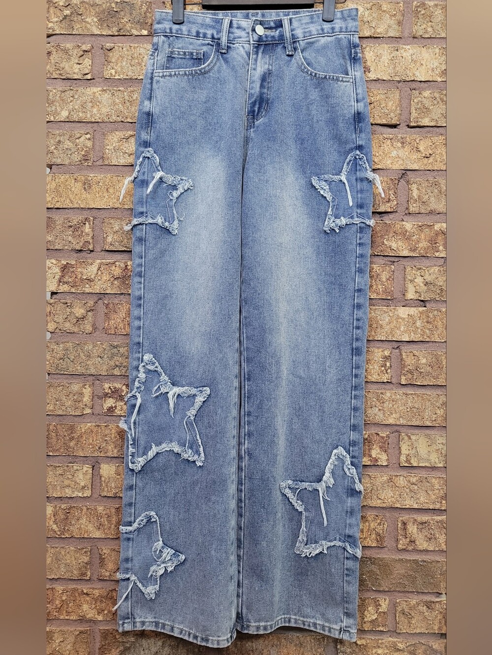 ROMWE Straight Leg Star Patchwork Denim Jeans Size XS 2 Like New
